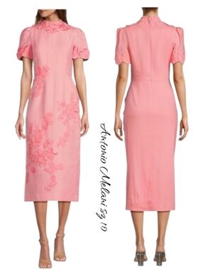 Antonio Melani Willow Floral Applique Mock Neck Midi Dress pink Sz 10 NWT